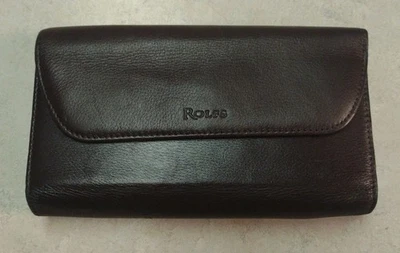 Vintage ROLFS Couro de Vaca Carteira Feminina Cartão Kisslock Bolsa Moeda Marrom Escuro - Imagem 1 de 4