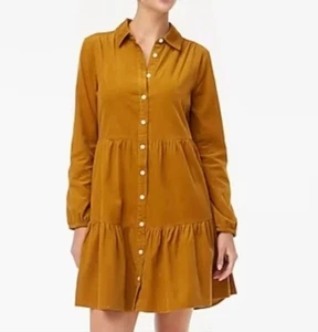J.Crew Collared Corduroy Mini Shirtdress Golden Brandy Size 14 Fall Winter - Picture 1 of 11