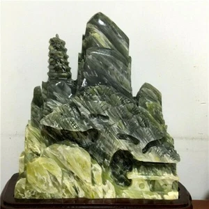 Artículo de mobiliario de montaña tallado ""jaspe Lantian"" natural 4570 g + soporte 633U - Imagen 1 de 12