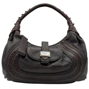 FENDI Spy Bag Leather Brown Hand One Handle Purse Authentic From Japan - Picture 1 of 23