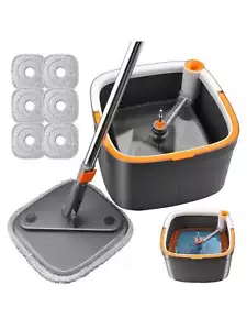 KZKR Spin Mop And Bucket With Wringer Set,Square Spin Mop, 6 Microfiber Mop Pads - Picture 1 of 13