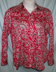Womens -CHAPS RALPH LAUREN-Red Black Paisley "No Iron" button-up Long slv-XL E3F - Picture 1 of 6