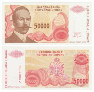 Bosnien 50.000 50000 Dinara 1993 Präfix Z Ersatz P 150 UNC - Bild 1 von 1
