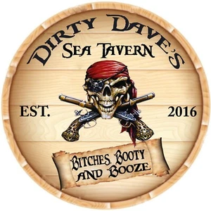 PERSONALIZED PIRATE  SEA TAVERN ROUND GARAGE METAL SIGN - Picture 1 of 1