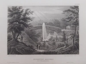 United States Fairmount Gardens Bey Philadelphia 1850 Schuykill Bridge - Picture 1 of 2