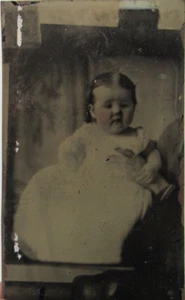 Beautiful Young Baby Holding Mother's Hand Tintype Photo c1870s Painted Cheeks - Picture 1 of 4
