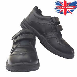 Boys School Shoes Black all  Size Junior Kids UK Size fasten Hook Loop UK BRAND