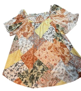 Stem Wine Women’s 3X Top, Multicolor Floral Patchwork Breezy Soft Lace - Picture 1 of 7