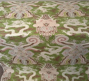 Vintage Oriental Fabric Green Asian Dragons Yardage Material 2 yards  55 wide - Picture 1 of 7