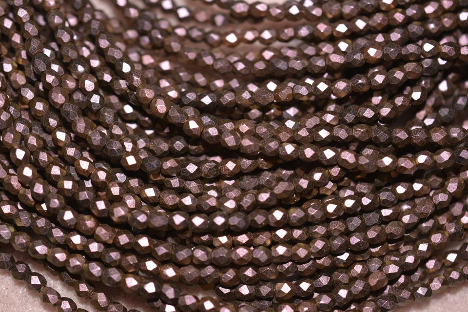 Cuentas de vidrio facetado redondas checas pulidas al fuego de 3 mm - Policromado cobre rosa Foto 1 de 1
