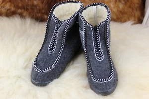 WOMEN MEN UNISEX NATURAL WOOL FELT& SHEEP'S WOOL SLIPPERS HARD SOLE ALL SIZES - Picture 1 of 12