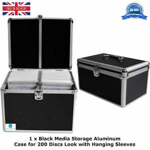 1 x Black Storage Case for Holding 200 Discs Aluminum look with Hanging Sleeves - Afbeelding 1 van 12