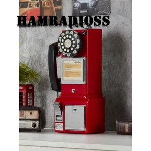 1950's Retro Payphone 3 Slot Payphone Wall-Mount Desktop Corded Phone+Coin Bank - Picture 1 of 10