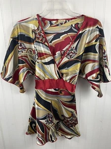 Gemini USA Floral Faux Wickel Damen Tunika Vintage Bluse Top Größe Small - Bild 1 von 11