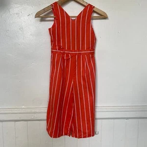 Girl's Janie and Jack Coral Orange Striped Jumpsuit Spring Summer - Picture 1 of 7