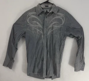 Roar Gray Tie Died Embroidered Cross Shirt Long Sleeve Button - Picture 1 of 6