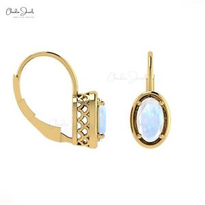 2 CTW Moonstone Leverback Earrings 14k Solid Gold Gemstone Earrings Gift For Her