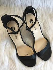 Michael Antonio Heels Size 7 Sandal Black Leather Ankle Strap Snake Skin Texture - Picture 1 of 9