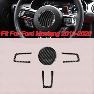 New 3PCS For Ford Mustang 15-20 Carbon Fiber Interior Steering Wheel Panel Trim - Picture 1 of 1