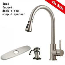 Commercial Single Handle Kitchen Faucet Pull Down Sprayer Cover Soap Dispenser