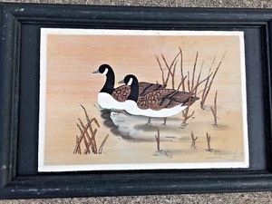 PINTURA ÚNICA EN SU TIPO SOBRE MADERA Gansos Gansos Canadienses Arte enmarcado 9/15 ❤️j8 - Imagen 1 de 10