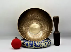 10 inch Mantra hand-carved singing bowl - Chakra balancing, sound therapy - Picture 1 of 5