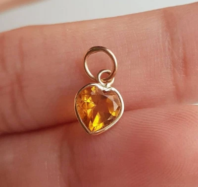 Yellow Citrine 18k Gold Heart Charm Handmade Natural Gemstone Pendant Jewelry - Image 1 of 4