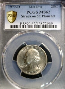 1972d PCGS MS62 ERROR Washington Quarter on Nickel Planchet OFF METAL BU + Coin - Picture 1 of 4