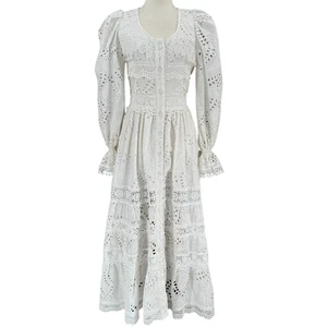 WAIMARI Cotton Eyelet Maxi Dress XS White Ruffle Lace Croquette Cottagecore Boho - Picture 1 of 15