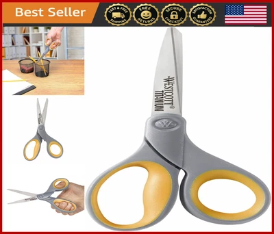 8" Titanium Scissors Adjustable Glide Office Home Cutting Tool Gray/Yellow - Image 1 of 4