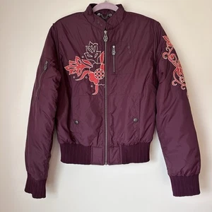 Diesel Wild East Jacket Womens Large Purple Embroidered Nylon Bomber Jacket - Picture 1 of 14
