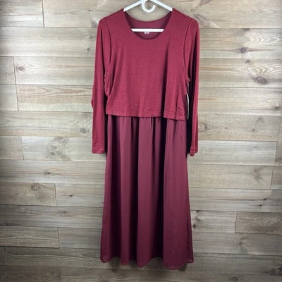 Soft Surroundings Womens Dress Cassie Layered Maxi Red Cabernet Petite Medium PM - Image 1 of 4