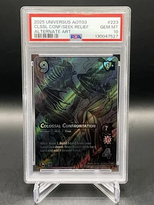 PSA 10 (Pop 1) Colossal Confrontation/Seeking Relief 223/189 Alt Art AOT03 MINT - Image 1 of 4