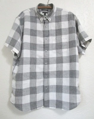 Banana Republic Linen Men's Camden Fit Sz XL Shirt White/Brown Gingham Pocket - Image 1 of 4