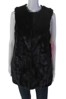 Betsey Johnson Womens Faux Fur Textured Sleeveless Open Vest Jacket Black Size S - Image 1 of 4