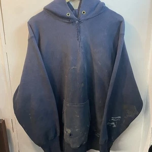 VTG 90s Champion Reverse Weave Distressed Repaired Hoodie XL Blue Thrashed - Picture 1 of 8