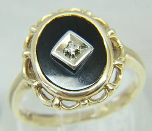 Schöner Vintage 10 K Gelbgold Onyx und Diamant Größe 6 Dinner Ring - Bild 1 von 21