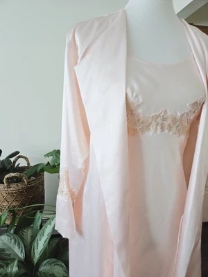 复古 Oscar De La RENTA 刺绣缎面长袍和礼服套装女式 S 码 — 第 1/4 张图片