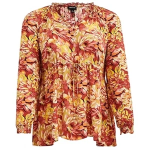 Torrid Top Plus Size 2 Rayon Orange Floral Print Long Sleeve Tunic Womens 2X 2XL - Picture 1 of 5