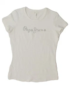 PEPE JEANS Womens Graphic T-Shirt Top UK 10 Small White DC68 - Picture 1 of 3