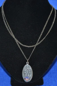 Vintage 1940er EMAILLE STERLING SCHIEBE-Medaille ST. CHRISTOPHER ST. JUDE an KETTE 15g - Bild 1 von 7