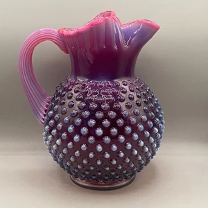 Rare Vintage Fenton Plum Opalescent Glass Hobnail Ice Lip Pitcher 9” - Picture 1 of 14