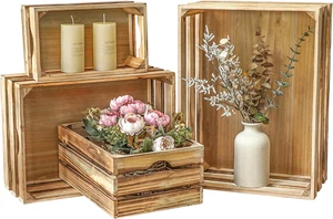 Grandi Casse Portaoggetti in Legno Torciato Decorative, Set di 4 Casse in Legno Nidificanti per - Foto 1 di 7