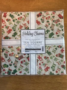 HOLIDAY CHARMS - Holiday Cover Story By Robert Kaufman 10” Layer Cake 42 Pieces - Picture 1 of 4