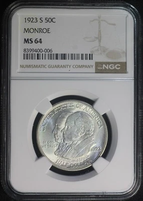 1923 S Monroe Commemorative Silver Half Dollar NGC MS64 - Image 1 of 2