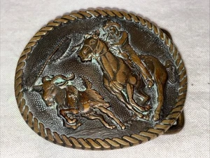Vintage Award Design Medaillen massiv Messing Cowboy Seil Rodeo kleine Gürtelschnalle - Bild 1 von 4