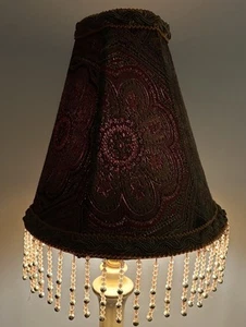 Vintage Fabric Lamp Shade Decorative Approx 10” Tall. Burgundy Green Gold Bead - Picture 1 of 14