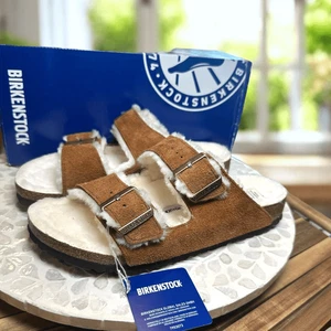 Sandali Birkenstock Arizona Shearling visone pelle scamosciata slip-on slides unisex - Foto 1 di 12