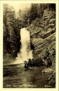 RPPC Running Eagle Trick Falls Two Medicine Glacier Montana Real Photo Postcard - Picture 1 of 2