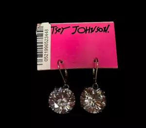 BETSEY JOHNSON NWT Drop/Dangle Clear Crystal Huggie Earrings - Picture 1 of 3